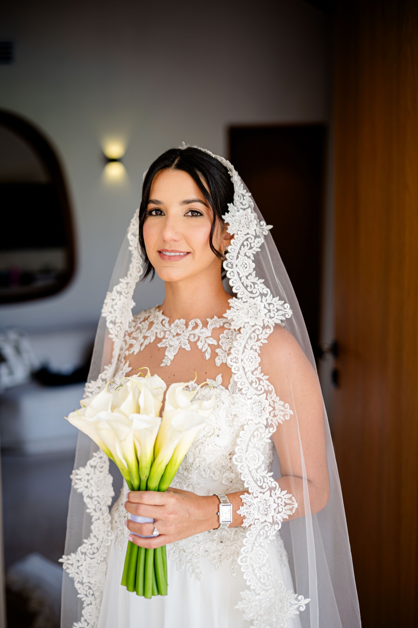Editorial bridal portrait with lace veil